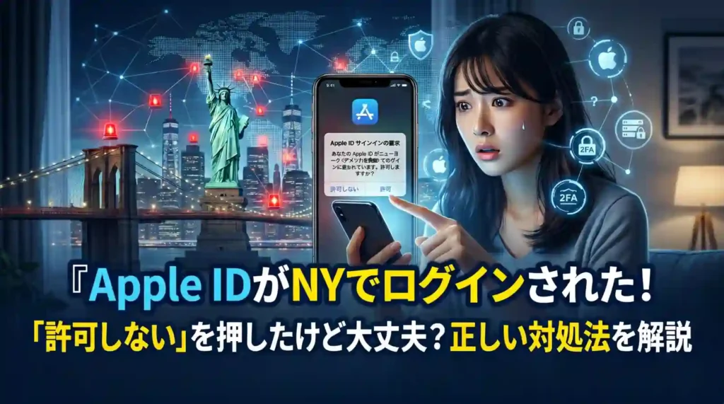 Apple IDがNYでログインされた！「許可しない」を押したけど大丈夫？正しい対処法を解説